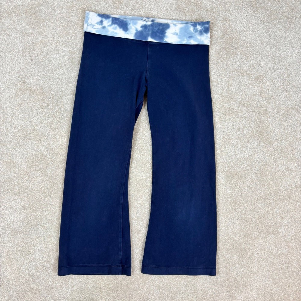Solow Womens Navy Blue Tie Dye Foldover Waist Yoga Pants Crop Flare Size M